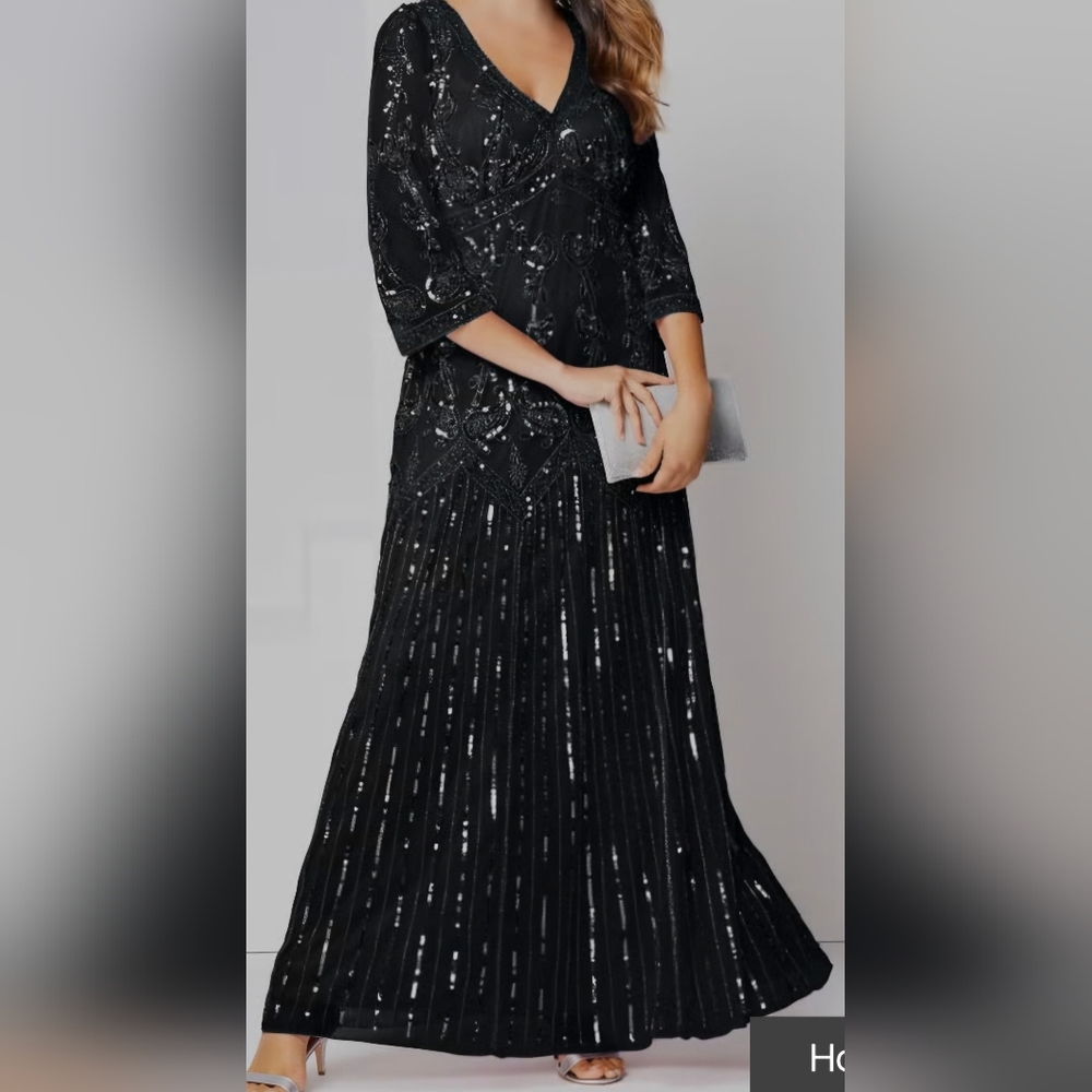 Roaman's Black Sequin Long Sleeve Dress